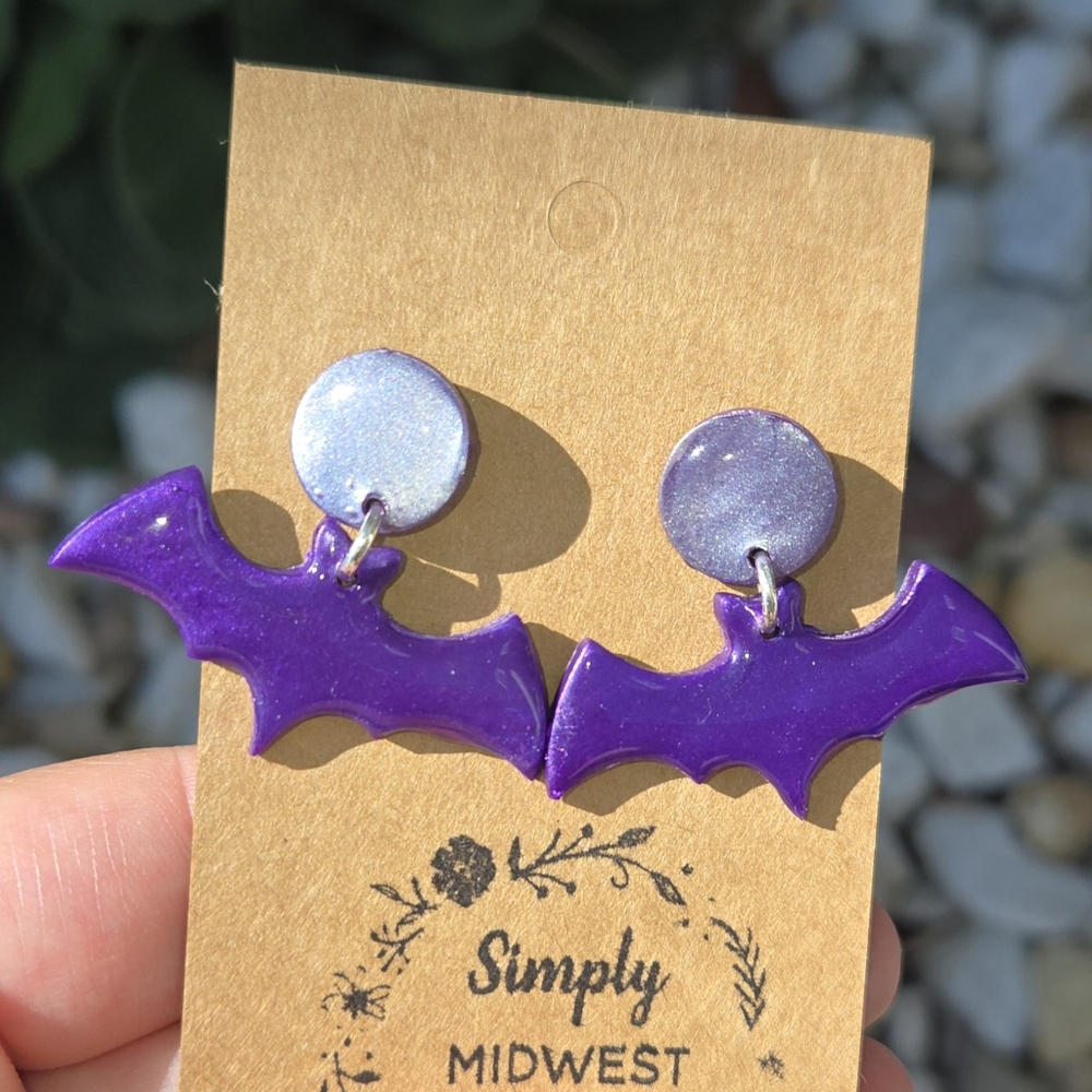 Purple bat earrings